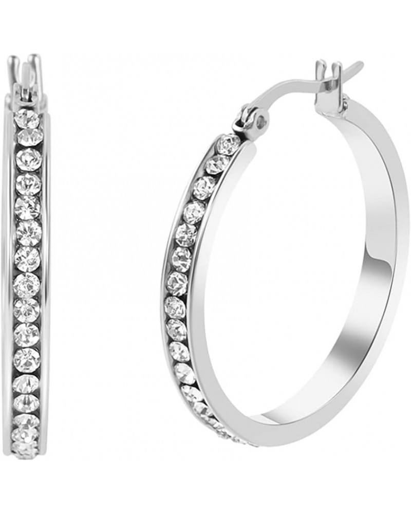 Women Cubic Zirconia Hoops Earrings Silver 30mm $11.39 Earrings