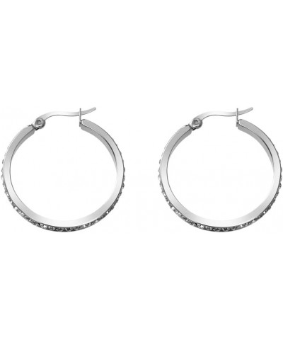 Women Cubic Zirconia Hoops Earrings Silver 30mm $11.39 Earrings