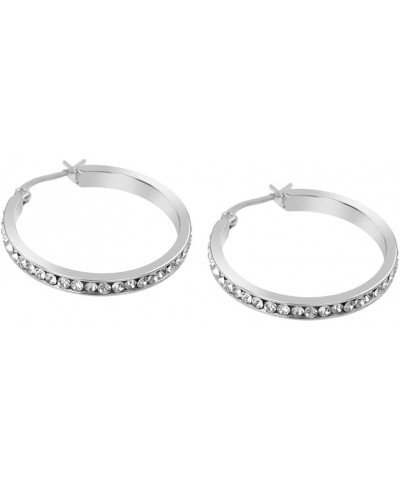 Women Cubic Zirconia Hoops Earrings Silver 30mm $11.39 Earrings