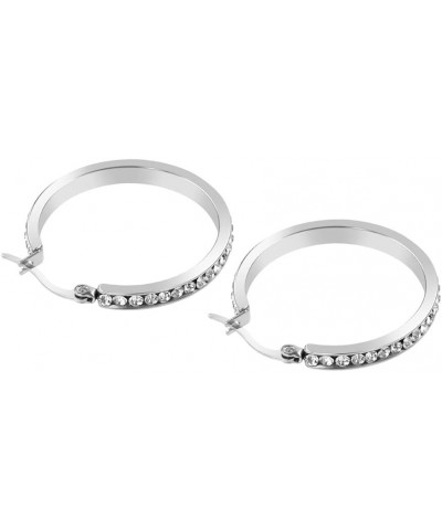 Women Cubic Zirconia Hoops Earrings Silver 30mm $11.39 Earrings