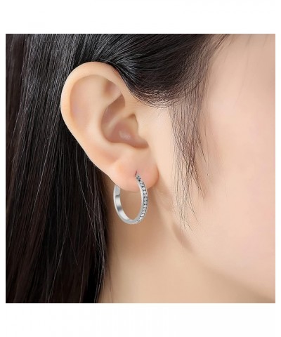 Women Cubic Zirconia Hoops Earrings Silver 30mm $11.39 Earrings