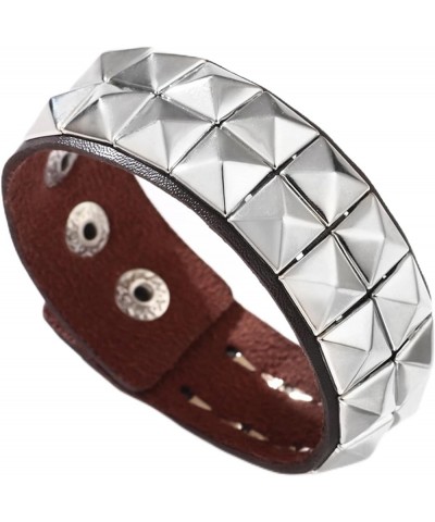 Punk Rock Studded Bracelet Pyramid Rivet Faux Leather Wristband Adjustable Snap Arm Band Cuff Bracelet Brown $7.27 Bracelets