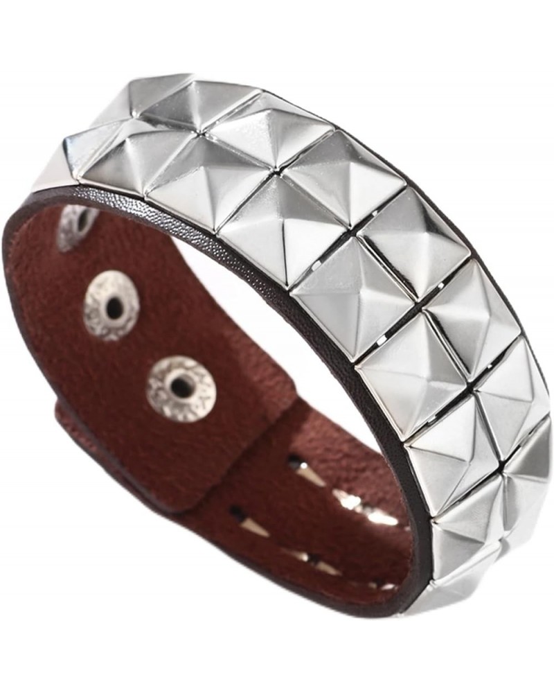 Punk Rock Studded Bracelet Pyramid Rivet Faux Leather Wristband Adjustable Snap Arm Band Cuff Bracelet Brown $7.27 Bracelets