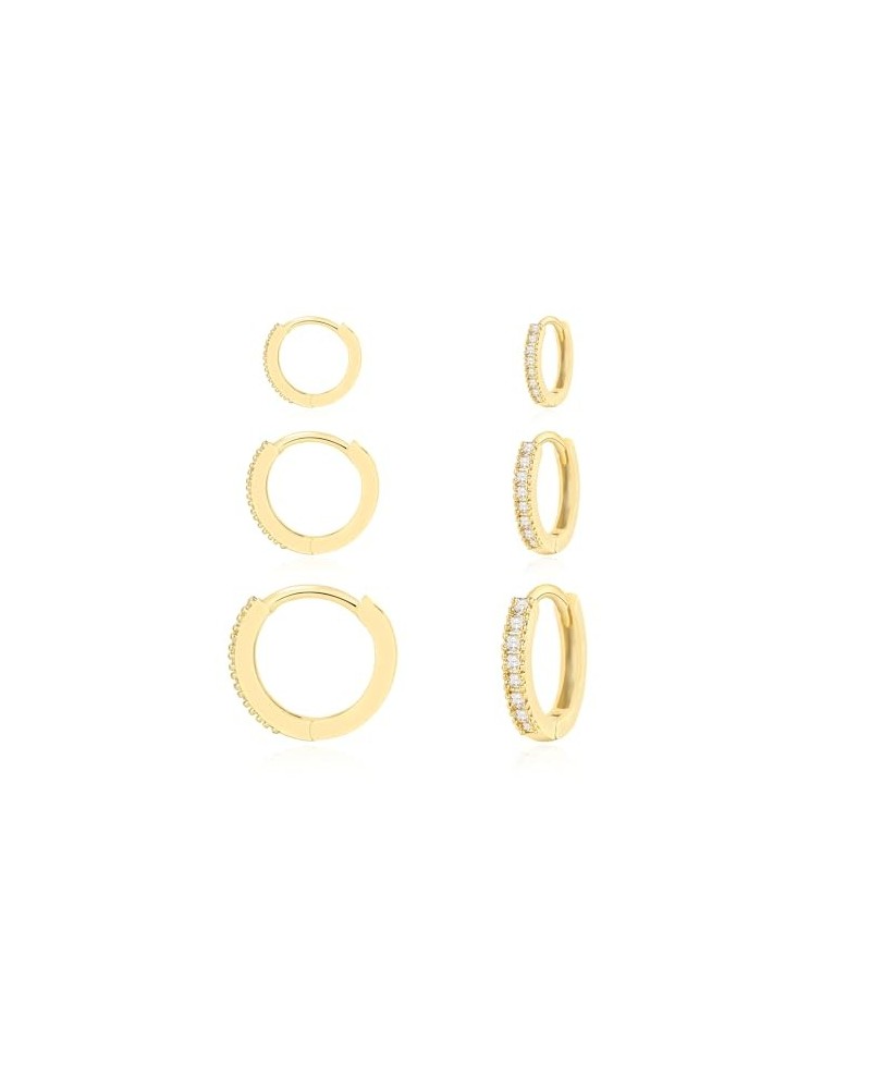 3 Pairs Gold Small Huggie Hoop Cubic Zirconia Earrings for Women Girls, Hypoallergenic Mini Cartilage Hinged Hoop Earrings Se...