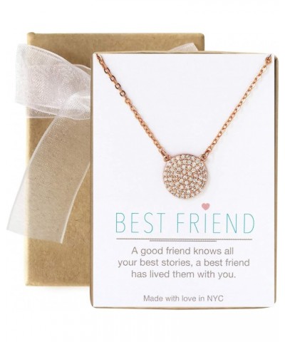 Best Friend Gift, Friendship Necklace - CZ Pave Necklace in Gold, Rose Gold, Sterling Silver 11 MM - Rose Gold $15.93 Necklaces