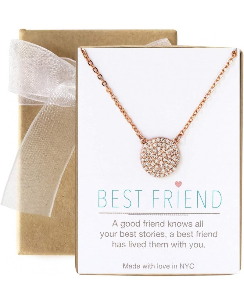 Best Friend Gift, Friendship Necklace - CZ Pave Necklace in Gold, Rose Gold, Sterling Silver 11 MM - Rose Gold $15.93 Necklaces