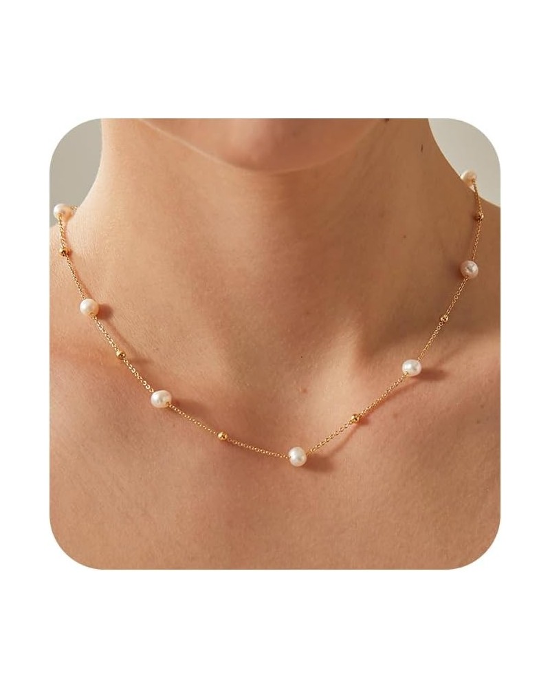 Pearl Necklaces for Women,Dainty Gold Necklace 14k Gold Plated Pearl Choker Necklace Simple Gold Choker Necklaces for Women T...