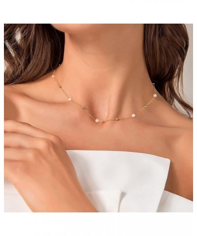 Pearl Necklaces for Women,Dainty Gold Necklace 14k Gold Plated Pearl Choker Necklace Simple Gold Choker Necklaces for Women T...