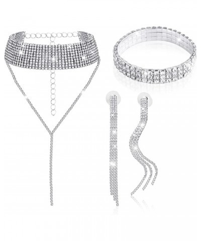 Silver Jewelry Set for Women Rhinestone Crystal Bridal Jewelry Set for Wedding $13.43 Jewelry Sets