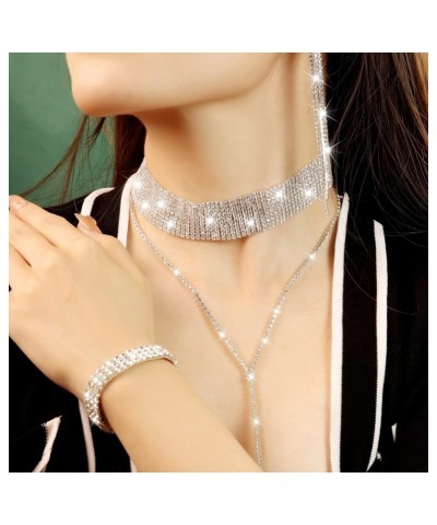 Silver Jewelry Set for Women Rhinestone Crystal Bridal Jewelry Set for Wedding $13.43 Jewelry Sets