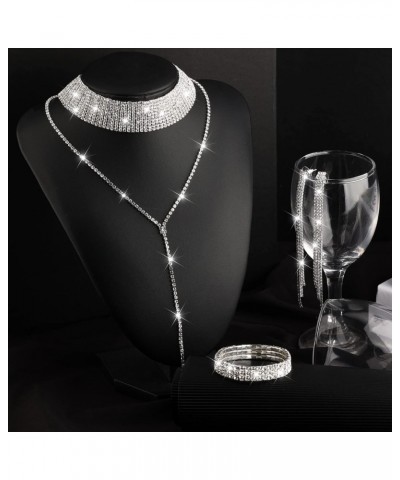 Silver Jewelry Set for Women Rhinestone Crystal Bridal Jewelry Set for Wedding $13.43 Jewelry Sets