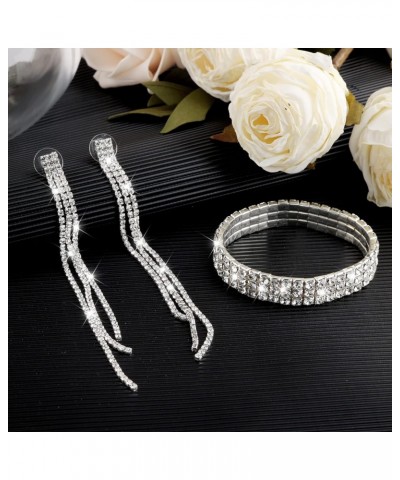 Silver Jewelry Set for Women Rhinestone Crystal Bridal Jewelry Set for Wedding $13.43 Jewelry Sets