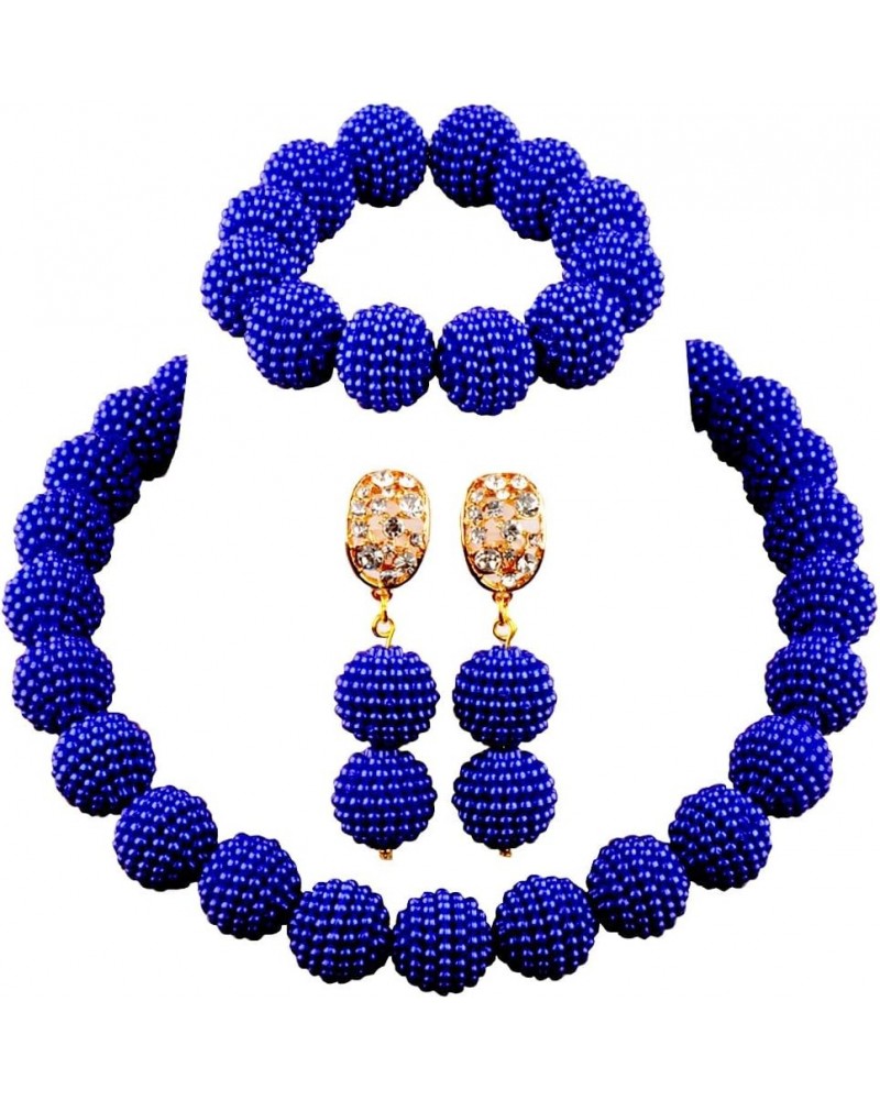 Nigerian Wedding African Beads Jewelry Set Women Simulated Pearl Necklace and Earrings Royal Blue $9.66 Jewelry Sets