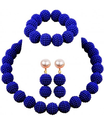 Nigerian Wedding African Beads Jewelry Set Women Simulated Pearl Necklace and Earrings Royal Blue $9.66 Jewelry Sets