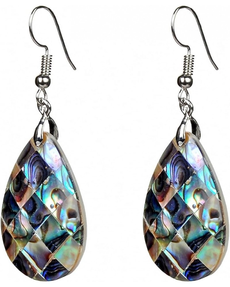 Iridescent Natural Abalone Shell Teardrop-Shaped Dangling Hook Earrings for Women New Zealand Olivary Paua Shell Drop Dangle ...