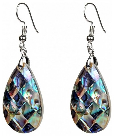 Iridescent Natural Abalone Shell Teardrop-Shaped Dangling Hook Earrings for Women New Zealand Olivary Paua Shell Drop Dangle ...