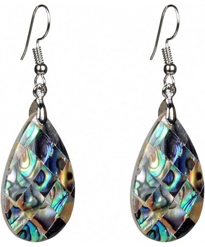 Iridescent Natural Abalone Shell Teardrop-Shaped Dangling Hook Earrings for Women New Zealand Olivary Paua Shell Drop Dangle ...