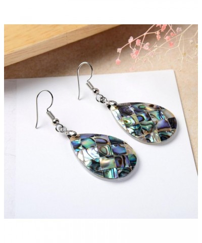 Iridescent Natural Abalone Shell Teardrop-Shaped Dangling Hook Earrings for Women New Zealand Olivary Paua Shell Drop Dangle ...