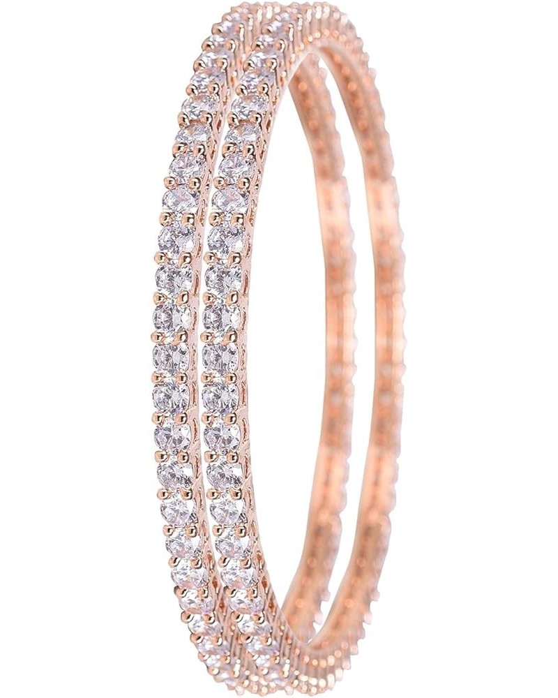 CZ Zirconia Gold Tone Solitaire Diamond Bracelet Bollywood Wedding Bangle Jewelry Women Rose Gold 2.8 Inches $11.60 Bracelets