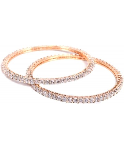 CZ Zirconia Gold Tone Solitaire Diamond Bracelet Bollywood Wedding Bangle Jewelry Women Rose Gold 2.8 Inches $11.60 Bracelets