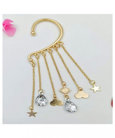 2Pcs Hanging Sun Moon Star Pendant Long Chain Tassel Crawling Hook Earring No-piercing Acrylic Resin Angel Tear Ear Cuff Cart...