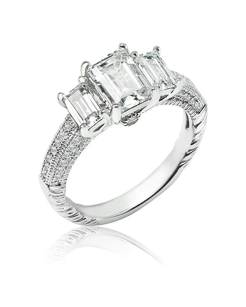 SolidSilver- Sterling Silver Engagement Ring with Crystal Clear Emerald Cut CZ Stone | Sizes 6-9 $17.15 Rings