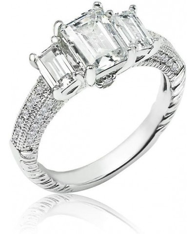 SolidSilver- Sterling Silver Engagement Ring with Crystal Clear Emerald Cut CZ Stone | Sizes 6-9 $17.15 Rings