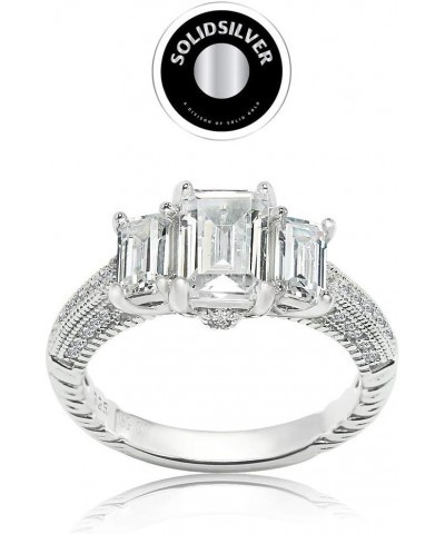 SolidSilver- Sterling Silver Engagement Ring with Crystal Clear Emerald Cut CZ Stone | Sizes 6-9 $17.15 Rings