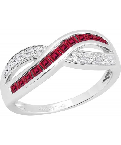 Princess Gemstone & Round White Diamond Ladies Wedding Band Anniversary Ring, 10K White Gold Ruby $183.39 Rings