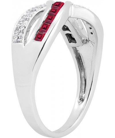 Princess Gemstone & Round White Diamond Ladies Wedding Band Anniversary Ring, 10K White Gold Ruby $183.39 Rings