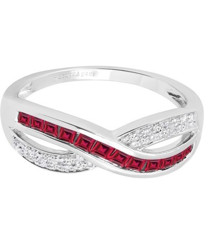 Princess Gemstone & Round White Diamond Ladies Wedding Band Anniversary Ring, 10K White Gold Ruby $183.39 Rings