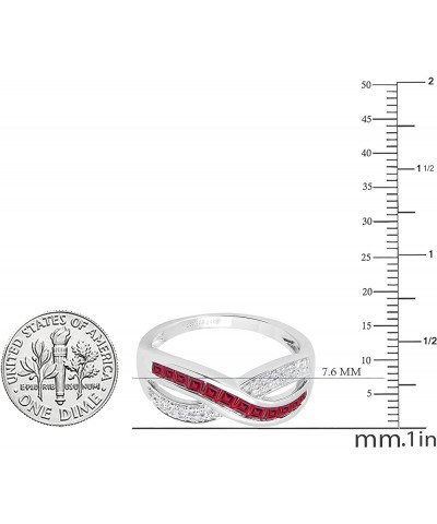 Princess Gemstone & Round White Diamond Ladies Wedding Band Anniversary Ring, 10K White Gold Ruby $183.39 Rings