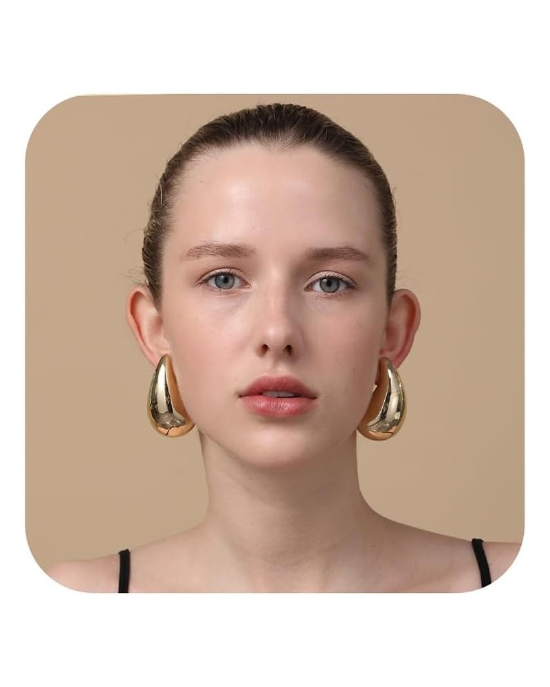 Chunky Gold Hoop Earrings for Women, Dupes Earrings Lightweight Waterdrop Hollow Open Hoops, Hypoallergenic Gold Plated Earri...