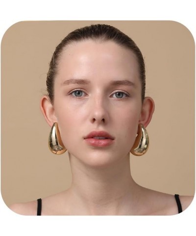 Chunky Gold Hoop Earrings for Women, Dupes Earrings Lightweight Waterdrop Hollow Open Hoops, Hypoallergenic Gold Plated Earri...