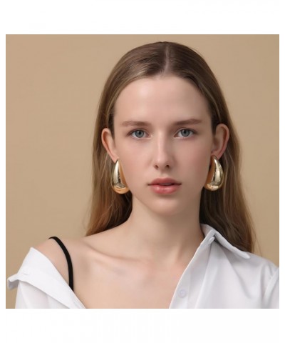 Chunky Gold Hoop Earrings for Women, Dupes Earrings Lightweight Waterdrop Hollow Open Hoops, Hypoallergenic Gold Plated Earri...