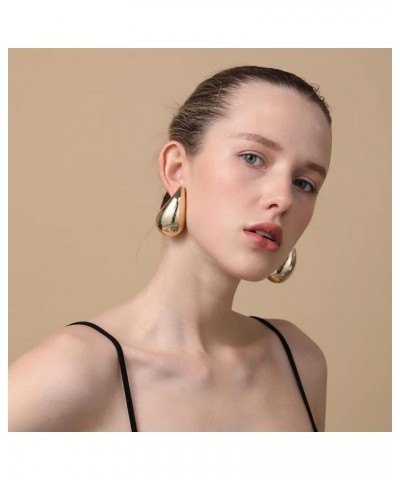 Chunky Gold Hoop Earrings for Women, Dupes Earrings Lightweight Waterdrop Hollow Open Hoops, Hypoallergenic Gold Plated Earri...