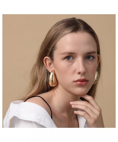 Chunky Gold Hoop Earrings for Women, Dupes Earrings Lightweight Waterdrop Hollow Open Hoops, Hypoallergenic Gold Plated Earri...