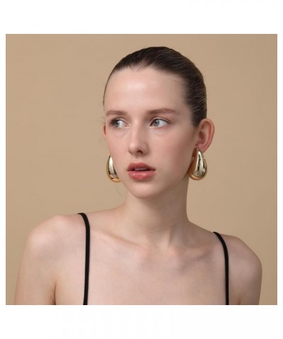 Chunky Gold Hoop Earrings for Women, Dupes Earrings Lightweight Waterdrop Hollow Open Hoops, Hypoallergenic Gold Plated Earri...