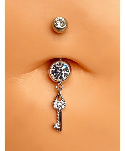 G23 Titanium Belly Ring 316L Surgical Steel Belly Button Rings Cubic Zirconia Dangling Navel Rings Belly Button Barbells 14 G...