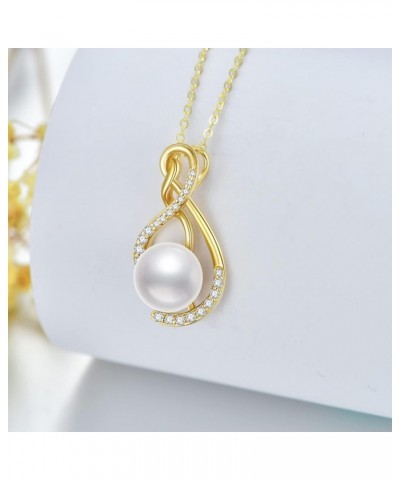 14K Gold Infinity Pearl Necklace for Women, Real Gold Pearl Pendant Necklace, Freshwater Cultured Pearl Birthday Mothers Day ...