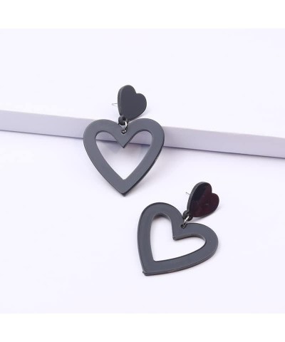 Acrylic Double Heart Earrings Dangling Heart Drop Earrings for Women Retro Love Heart Dangle Earrings for Women Girl Valentin...