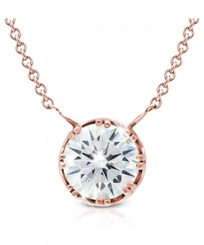 Sterling Silver Necklace with Round Cubic Zirconia Pendant, 6.0mm-9.00mm, 16 in. Rolo Chain, 2 in. Extender 6.0 mm Rose Gold ...