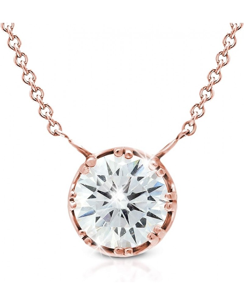 Sterling Silver Necklace with Round Cubic Zirconia Pendant, 6.0mm-9.00mm, 16 in. Rolo Chain, 2 in. Extender 6.0 mm Rose Gold ...