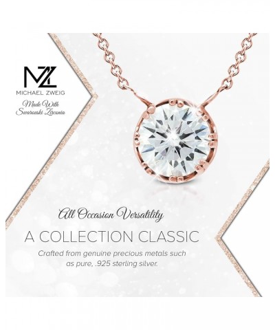 Sterling Silver Necklace with Round Cubic Zirconia Pendant, 6.0mm-9.00mm, 16 in. Rolo Chain, 2 in. Extender 6.0 mm Rose Gold ...