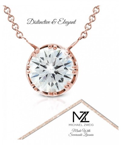 Sterling Silver Necklace with Round Cubic Zirconia Pendant, 6.0mm-9.00mm, 16 in. Rolo Chain, 2 in. Extender 6.0 mm Rose Gold ...