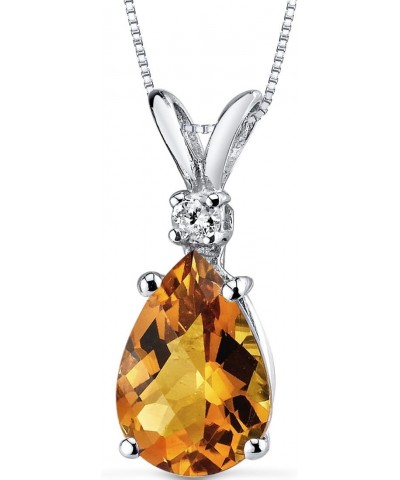 14K White Gold 1.60 Carats Natural Citrine and Diamond Pendant, Elegant Teardrop Solitaire, AAA Grade Pear Shape 10x7mm $67.0...