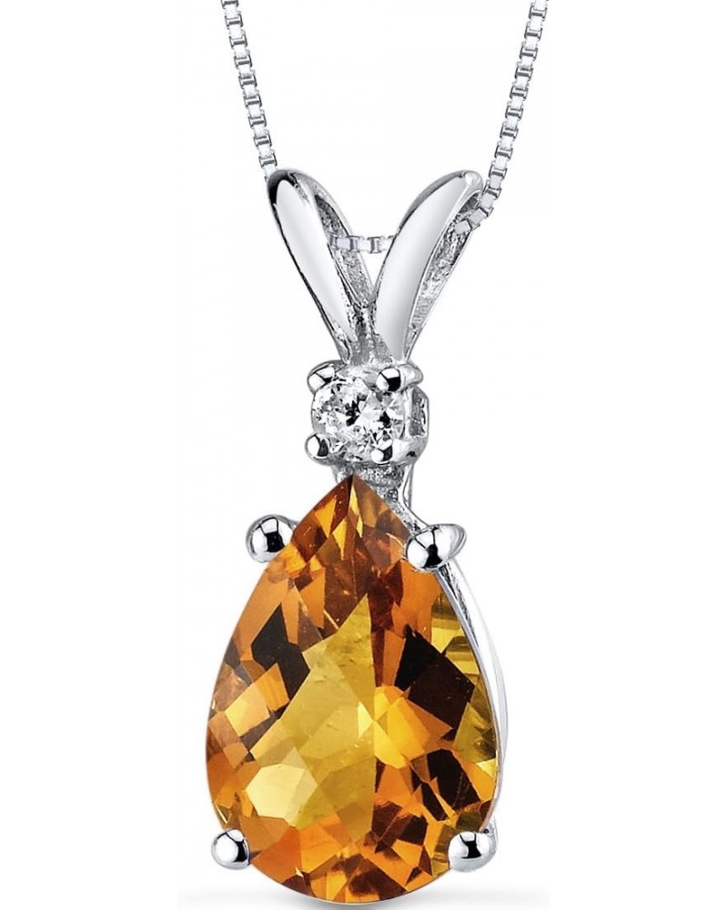 14K White Gold 1.60 Carats Natural Citrine and Diamond Pendant, Elegant Teardrop Solitaire, AAA Grade Pear Shape 10x7mm $67.0...