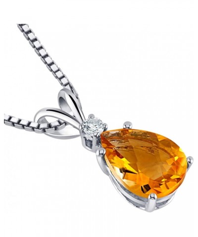 14K White Gold 1.60 Carats Natural Citrine and Diamond Pendant, Elegant Teardrop Solitaire, AAA Grade Pear Shape 10x7mm $67.0...