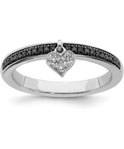 Solid 925 Sterling Silver Stackable Heart Black and White Diamond Ring Eternity Band (.129 cttw.) $66.98 Rings