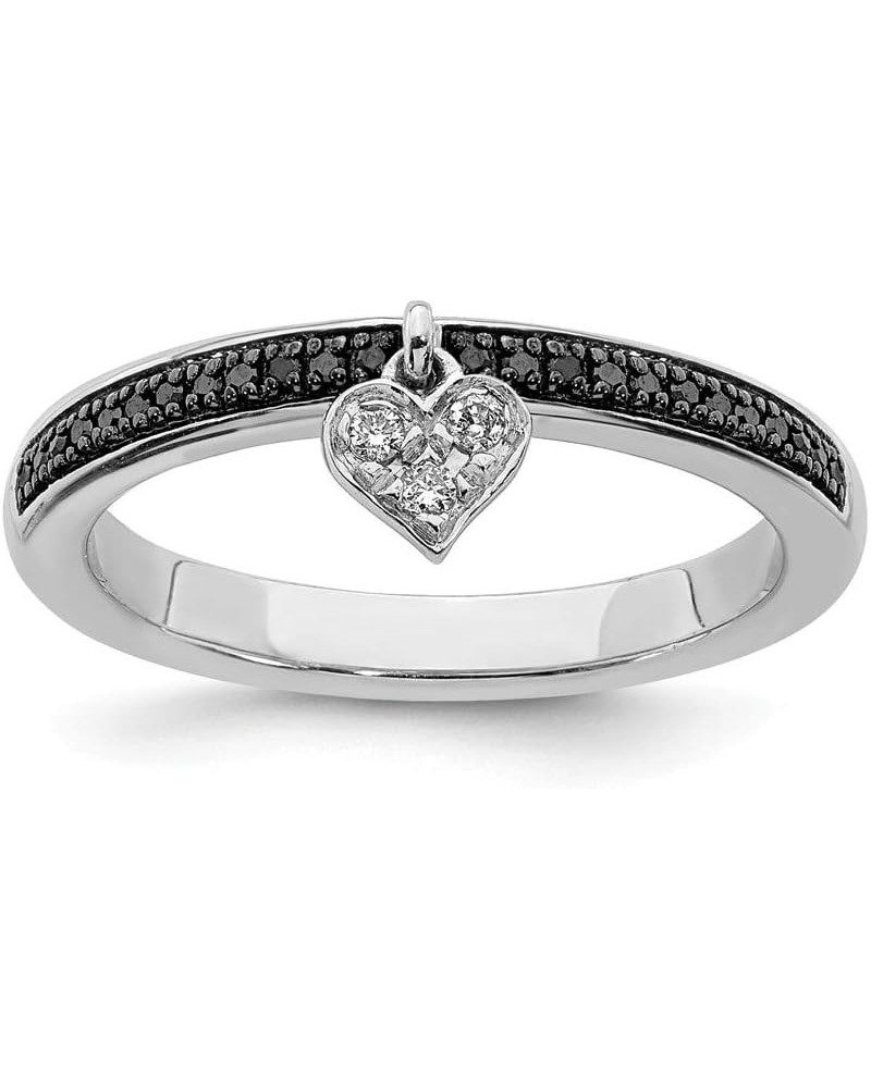 Solid 925 Sterling Silver Stackable Heart Black and White Diamond Ring Eternity Band (.129 cttw.) $66.98 Rings